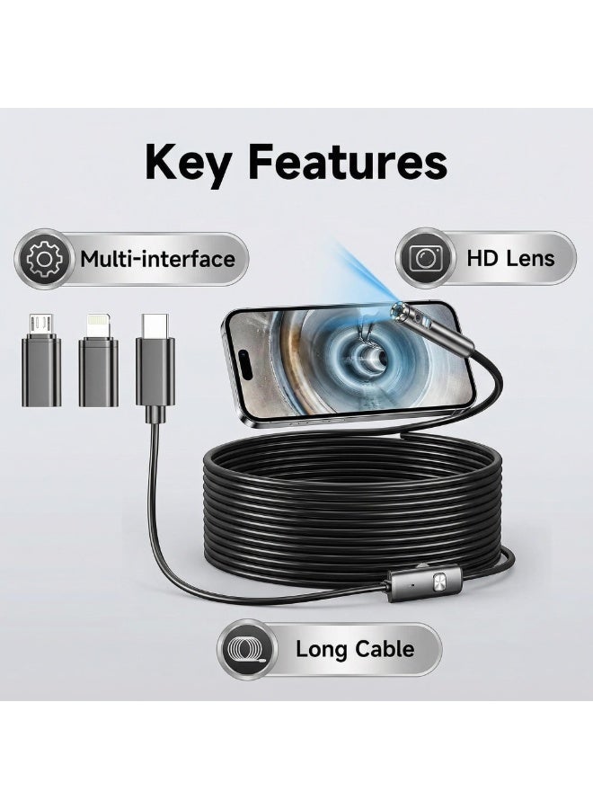 منظار داخلي، كاميرا منظار داخلي مع عدسة مزدوجة عالية الدقة وإضاءة، 6.6 قدم/2 متر، كابل شبه صلب، كاميرا منظار داخلي مع أضواء LED متوافقة مع أجهزة Android وiOS - Image 5